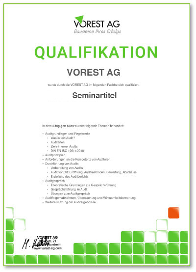 Deutsche Qualifibescheinigung zur Basiswissen EN 9100 Schulung